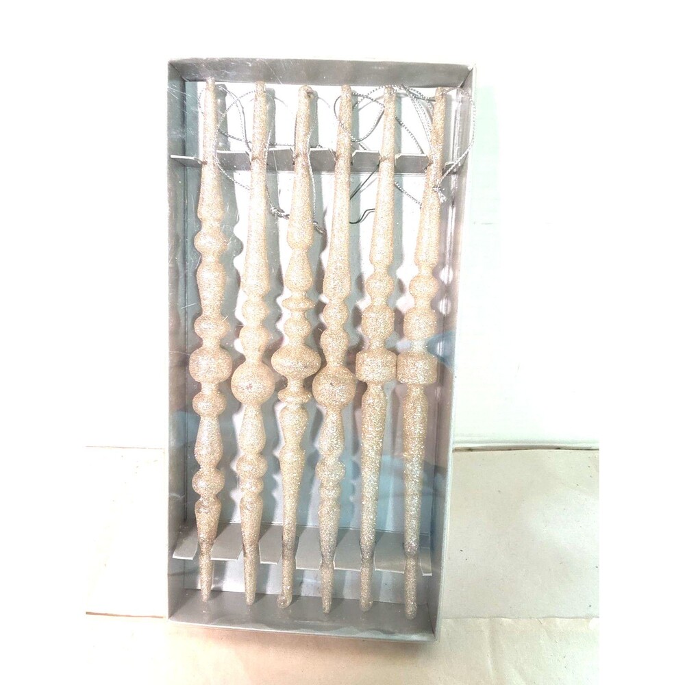 Set Of 6 Icicle Glitter Ornaments 10" With Original Box Tjmaxx